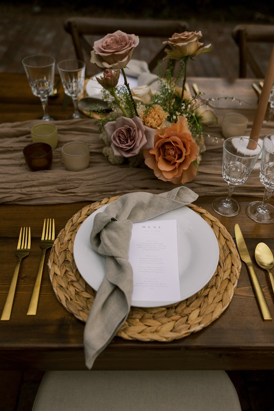 Rustic Flowers on Elegant Table Setting